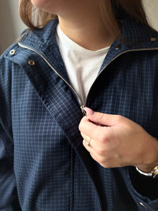 Veste bomber bleu marine à carreaux