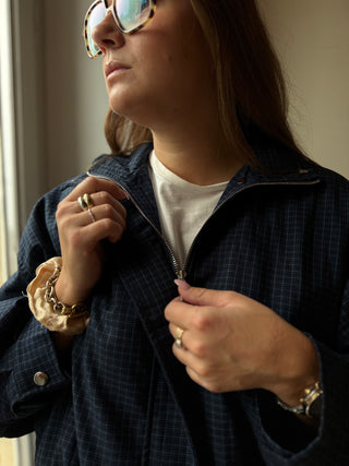 Veste bomber bleu marine à carreaux