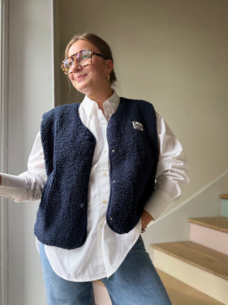 Gilet sans manches bouclettes bleu marine