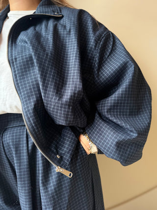 Veste bomber bleu marine à carreaux