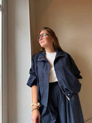 Veste bomber bleu marine à carreaux
