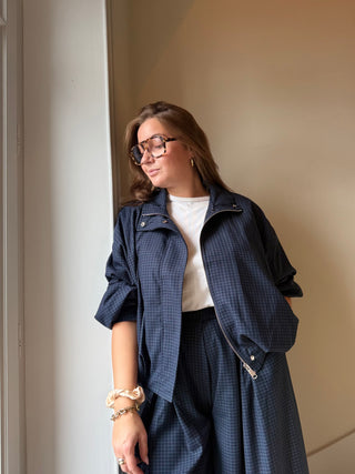 Veste bomber bleu marine à carreaux