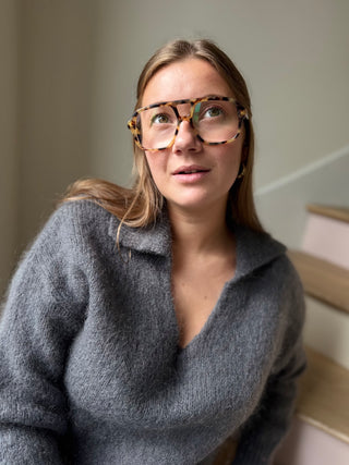 Pull en laine et mohair col polo gris