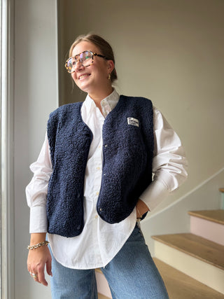Gilet sans manches bouclettes bleu marine