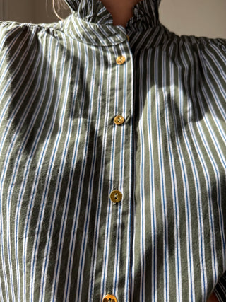 Chemise rayée kaki et bleue marine