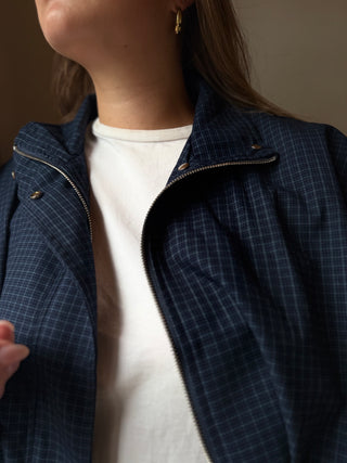 Veste bomber bleu marine à carreaux