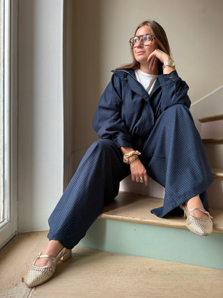 Veste bomber bleu marine à carreaux