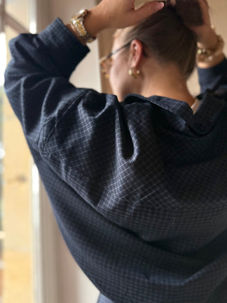 Veste bomber bleu marine à carreaux