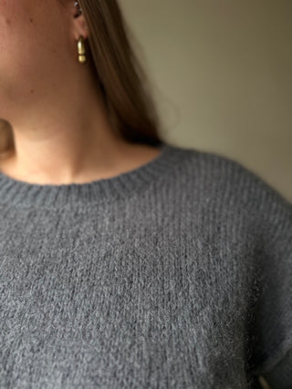 Pull en laine et mohair col rond manches courtes gris