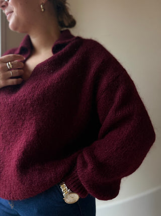 Pull en laine et mohair col polo bordeaux