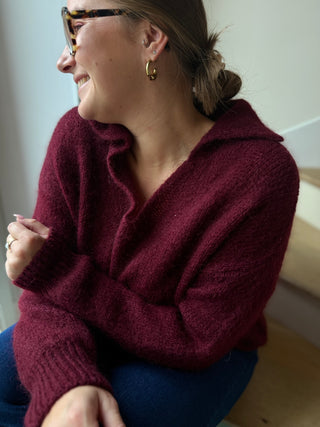 Pull en laine et mohair col polo bordeaux
