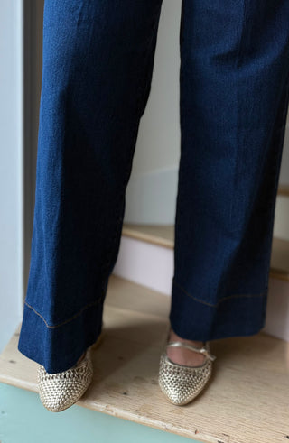 Jean taille haute à ourlet large bleu foncé