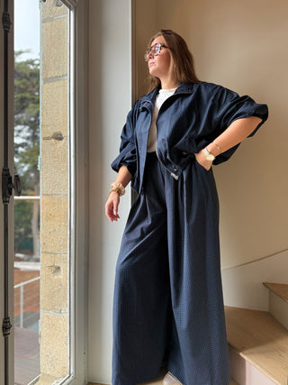 Veste bomber bleu marine à carreaux