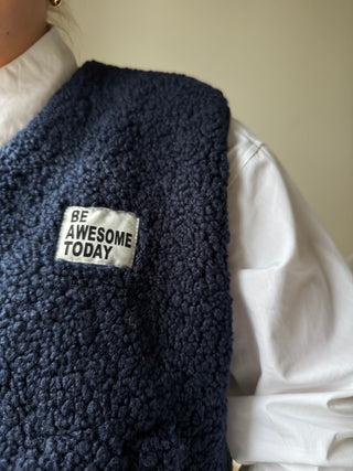 Gilet sans manches bouclettes bleu marine