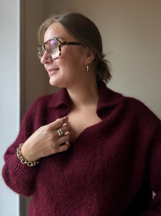 Pull en laine et mohair col polo bordeaux