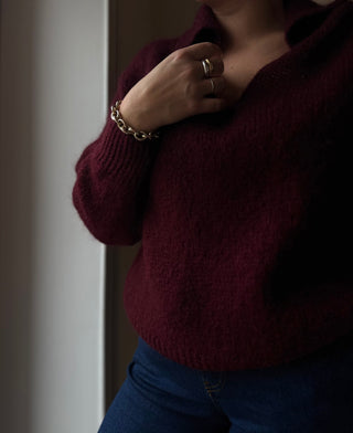 Pull en laine et mohair col polo bordeaux