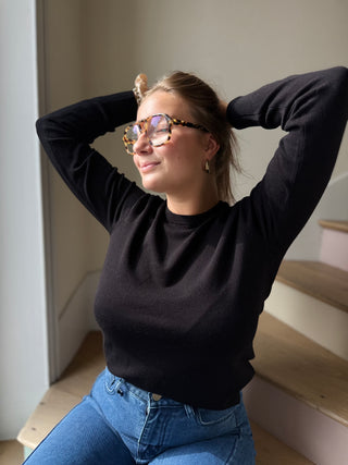 Pull col rond noir