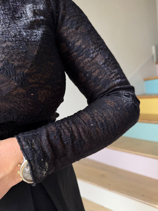 Top manches longues en dentelle noir
